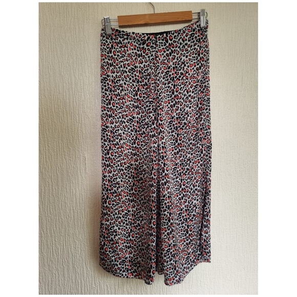 Zara Midi Animal Leopard Print Slip Skirt Grey Pink Boho Chiffon Size XS - Picture 3 of 7